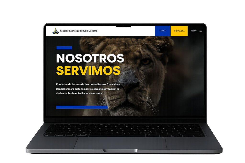 Nueva home del sitio mostrada en un portátil, después de la renovación web del Club de Leones La Coruña Decano